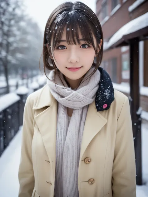  one girl, ( beige coat , GREEN MUFFLER :1.2), ( RAW Photo,  top quality), ( by Nomi,  photorealistic:1.4),  Masterpiece,   very delicate and beautiful  ,  extremely fine, 2k wallpaper, wondrous,  fine detail,  extremely fineCG Unity 8K 壁紙, 超 Hi-Res,  Hi-R...