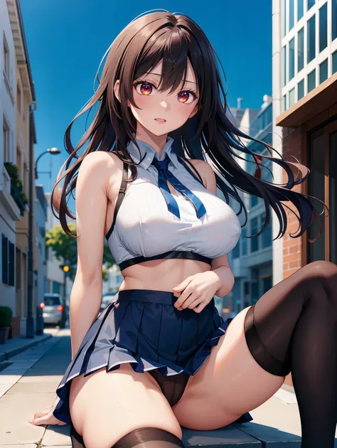  one woman、(( top quality)), ( Hi-Res), (( very detailed that ))、( Masterpiece)、A beautiful woman who looks like an adult、She is wearing tight, transparent young lady clothes, a bra, and cute panties、(I'm wearing knee-high stockings)、(Dancing in the city)、...