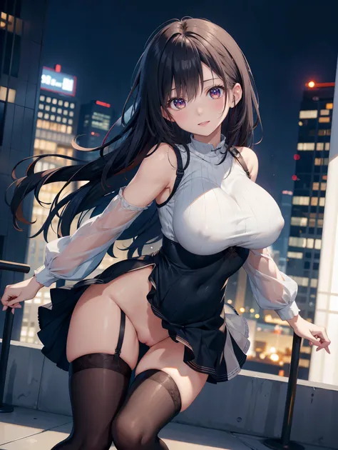  one woman、(( top quality)), ( Hi-Res), (( very detailed that ))、( Masterpiece)、A beautiful woman who looks like an adult、She is wearing tight, transparent young lady clothes, a bra, and cute panties、(I'm wearing knee-high stockings)、(Dancing in the city)、...