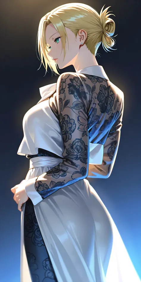 Masterpiece, elegant mature woman, annie Leonhart, tall body, indian traditional costume, printed pattern using new design, upper body, dynamic lighting, ultra detailed, highres, absurdres, wit studio style, blue light, white and black colour costume.