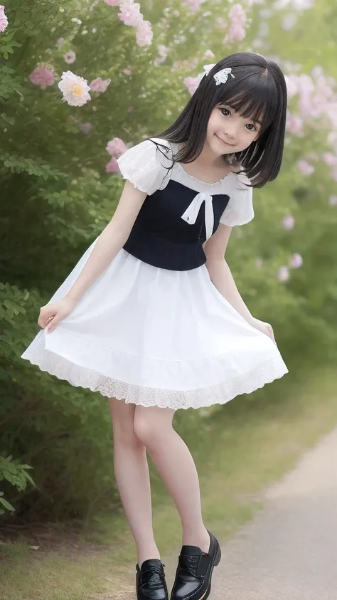  top quality、  Details、delicate、Very high degree of perfection 、 beautiful,Girls are in middle school１Grade、 black hair、cute girl eyes、Best proportions、Looks like Daidouji Tomoyo、 I'm wearing a summer dress with a mini skirt、(Full body photo showing shoes)...