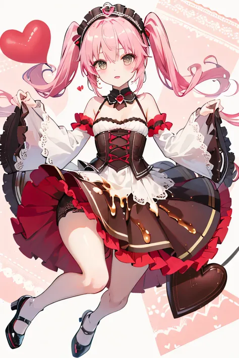 High Resolution, masterpiece, High Quality, high detail,  High Quality, very detailed on trends, Ultra Fine, nana nana asta deviluke, twintails, wide hips, small breasts, 

chocolate browns, creamy whites, pinks, and reds color palette, (layered skirt rese...