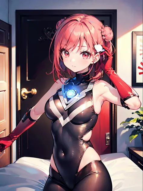 (Approaching:1.3), realistic, top quality,  ultra detail,  high quality CG drawing,  THE MOST DELICATE AND BEAUTIFUL , Floating softly,  Hi-Res, ( 1 female), ( Highest Quality,4K,8k, Masterpiece:1.2),(Bright Red Hair:1.5), ( bun hair:1.5),( red eyes:1.5), ...