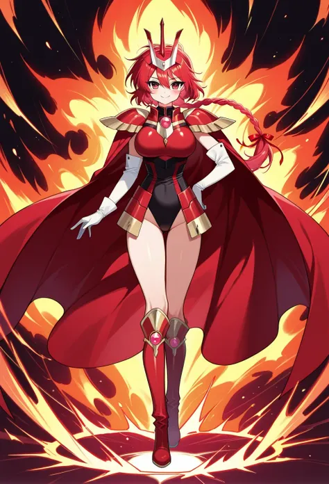 score 9 、score 8 up、score 7 up、 Masterpiece、最 high quality、 high quality、 Hi-Res、anime、 1girl 、Alone、AehikaruFinal 、 red eyes、 red hair 、 long hair、braided ponytail、hair between eyes、hair ribbon、long braid、single braid、armored dress、 red armorarmor 、Hairba...