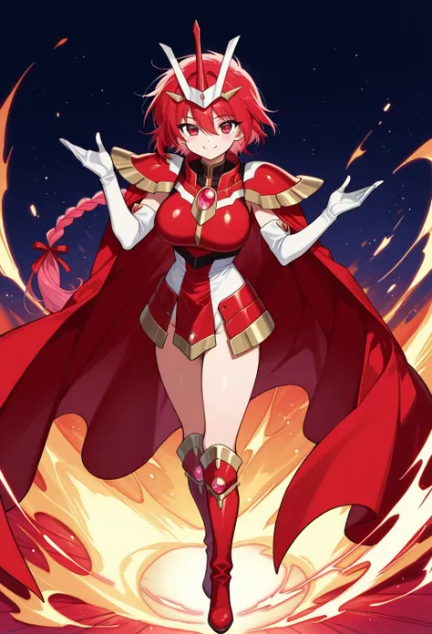 score 9 、score 8 up、score 7 up、 Masterpiece、最 high quality、 high quality、 Hi-Res、anime、 1girl 、Alone、AehikaruFinal 、 red eyes、 red hair 、 long hair、braided ponytail、hair between eyes、hair ribbon、long braid、single braid、armored dress、 red armorarmor 、 Hairb...