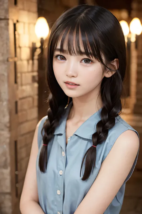 (8k, RAW photo, photorealistic:1.25) ,( lip gloss, eyelashes, Shiny surface, Glossy Skin, best quality, ultra highres, allows depth of field, naked, nude, short two braids hair, Color Difference , caustics, blow lighting , Natural Shading, kpop i...