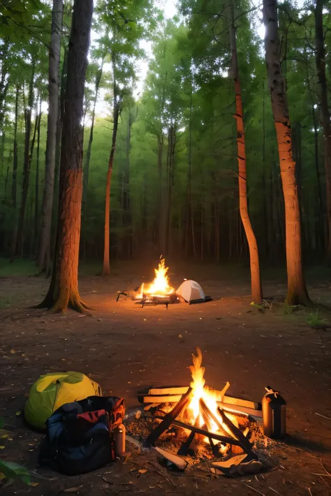 bonfire　 campsite　forest