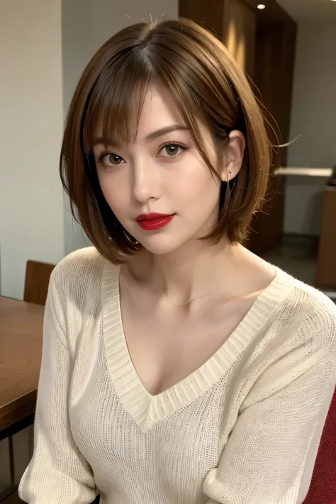  Table Top, Viewers stopping at the edge ,  top quality,  photorealistic, very well detailed , finely,  high image quality, 8k wallpaper,  RAW Photo,  professional ,  Details,   in the seat, (( red lips)), ((  staring at the camera )), (Expectations),  upp...