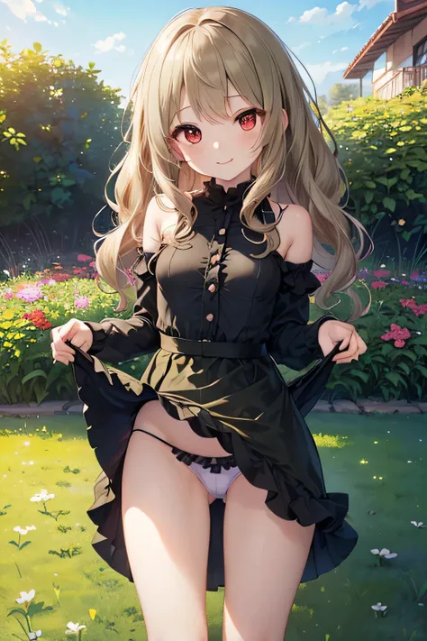 ((((Petite:1.5)))),,,(verysmall breasts:1.5),(khaki Beach waves hair:1.5),(black ruffle dress:1.5),,(home garden),(lawn:1.5),smile,(red eyes:1.5),(skirt lift:1.5),(pantyshot, panties shot:1.5),
,nsfw,





