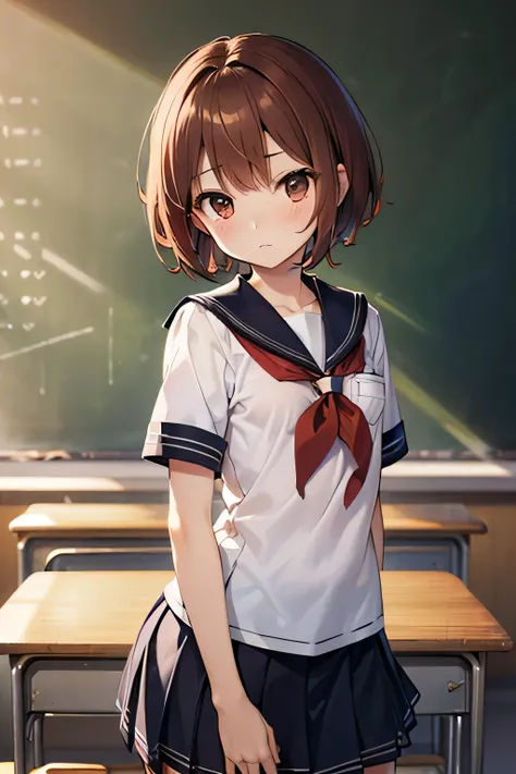 ((((Petite:1.5)))),(Short hair:1.5),(red brown hair:1.5),shyness,
,,(verysmall breasts:1.5),Classroom,,(school uniform:1.5)

