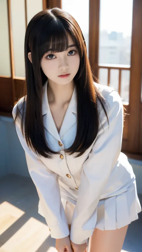 (( Masterpiece,  top quality,  Hi-Res)),  Japanese high school girl 、( by Nomi: 1.4),  excited、great face,  sharp mouth、With a pout、Glossy wet lips、(Age 15, Baby Face, Young Face), ( stylish hair :1.3,  beautiful hair:1.5),  slender body line、 white down j...