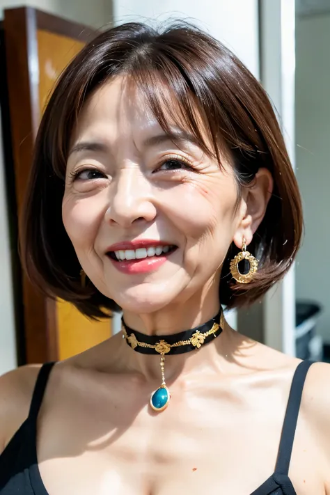 ７８ years old　Mom　MILF　Korean, Lady　large earring　Big choker　　realisitic　Gorgeous Madame Beautiful Mature Woman　sexy　Smile　Gentle woman navel piercing　４K　High quality 