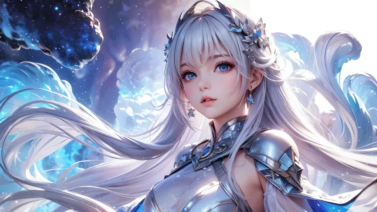 ((masterpiece)), ((( best quality))), (( Very detailed)), ((shape)),[ Realistic Light Effects ],shadow,( Fantasy Style ),(White background:1.6), simple background, (Earth Theme),(Cape)[(Hair Focus,(( one girl )),[( Big Slime Hair ): (Cloud Hair):0.3], (Bac...
