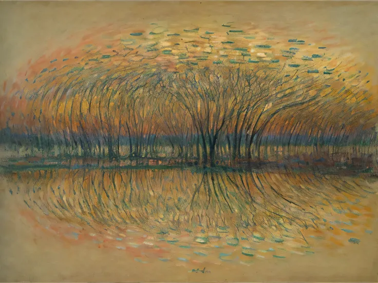 Claude Monet's drawing of neurons and synapses　Impressionism　oil