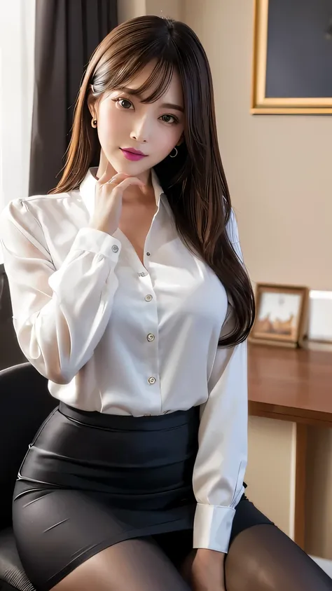 Pure white blouse 、 make your bust bigger、Please leave one button on your blouse undone.