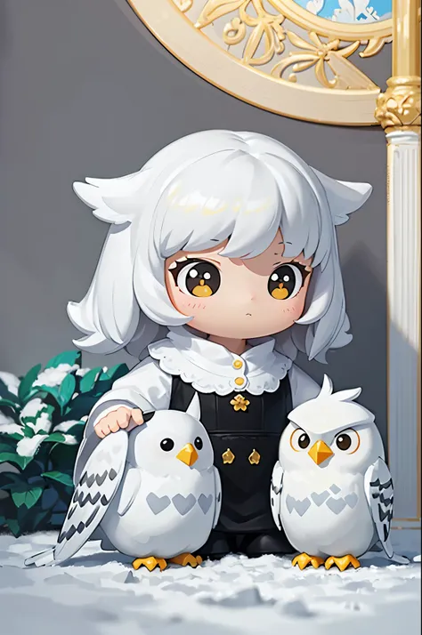 (masterpiece:1.2, Highest quality,High resolution,Super detailed),(Photorealistic Stick),8k,wallpaper,A woman wearing a snowy owl stuffed toy,cute,A charming face,There is no motivation