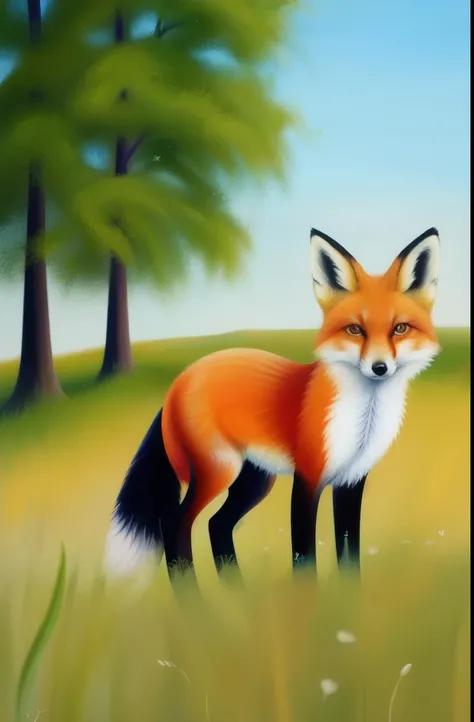 painting of a fox in a field of tall grass with a butterfly, an acrylic painting by Yang J, trending on pexels, furry art, cute fox, fox animal, whimsical fox, ethereal fox, the lovely hairy fox, digital fox, a beautiful fox lady, detailed beautiful animal...