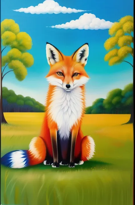 painting of a fox in a field of tall grass with a butterfly, an acrylic painting by Yang J, trending on pexels, furry art, cute fox, fox animal, whimsical fox, ethereal fox, the lovely hairy fox, digital fox, a beautiful fox lady, detailed beautiful animal...