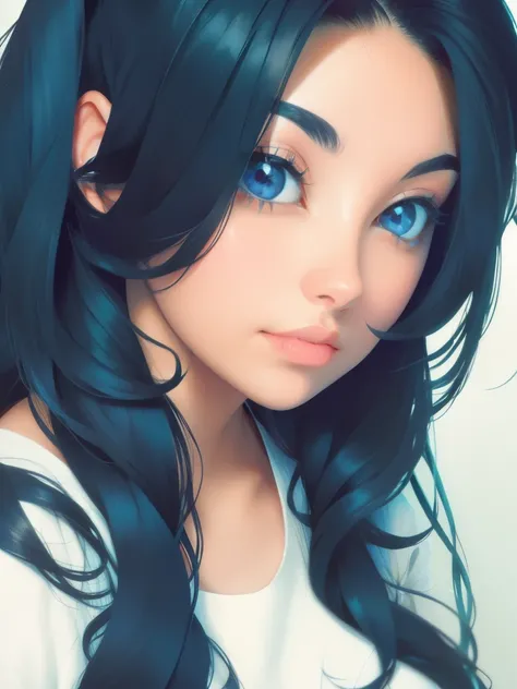 a close up of a woman with long hair wearing a white shirt, cyberpunk art inspired by rossdraws, tumblr, fantasy art, beautiful avatar pictures, anime tribal boy with long hair, beautiful young wind spirit, beautiful anime woman, white glowing eyes, beauti...