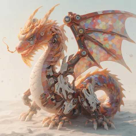 a chinese dragon,
vibrant color scheme,Softlight,(warm color:1.2),Water color painting,light background,best quality exquisite details,3d rendering,Octane render,
mecha,