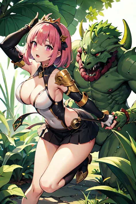 (( best quality ))any-person,A wide shot of a characters,Forest,enchanted ,Reflect the whole body,girl and plant monsters battle,plantmonsters middle size and any tentackls with arms,plant monstersに囲まれる, Plant Monsters Attack Women, Women and Plant Monster...