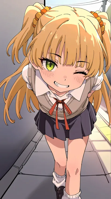 (masterpiece), best quality, expressive eyes, perfect face,
BREAK [(Ixy:0.9)|(sincos:0.7)|(as109:1.5)],
BREAK solo, 1girl,
BREAK jougasaki rika, arms behind back, leaning forward, standing, smile, one eye closed, grin
BRKAK outdoors, morning, school