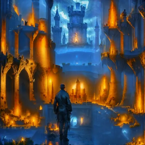 (Underworld Realm :1.2),masterpiece, best quality:1.2), alone, dark cave 、 Dark Dungeons 、 handheld lantern 、 torch、Great adventure、Adventurer、 dark、((( Darkness))),(Adventurer:1.3),(There is a medieval castle deep underground:1.5),(realistic...