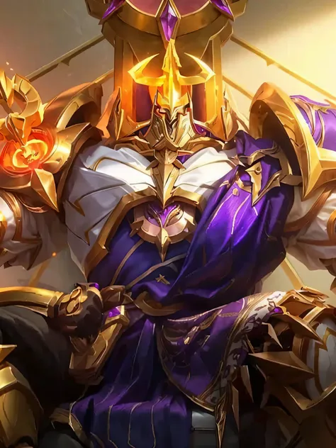 a close up of a person in a purple and gold outfit, gold paladin, genshin impact character, inspired by Huang Shen, keqing from genshin impact, mobile legends, zhongli from genshin impact, legendary god holding spear, 8 k hd wallpaperjpeg artifact, 8k hd w...