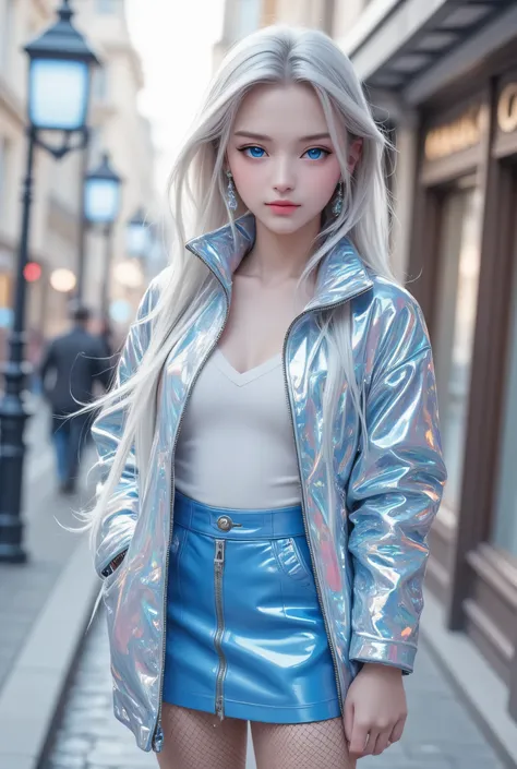 (super cute young face:1),
very beautiful cute french girl,
(thirteen years old:1.4),
(clear blue eyes:1),
exquisite smooth and silky long blonde straight hair,
(happy cheerful smile),
professional photograph ,
(lower body Super Shiny metallic cobalt blue...