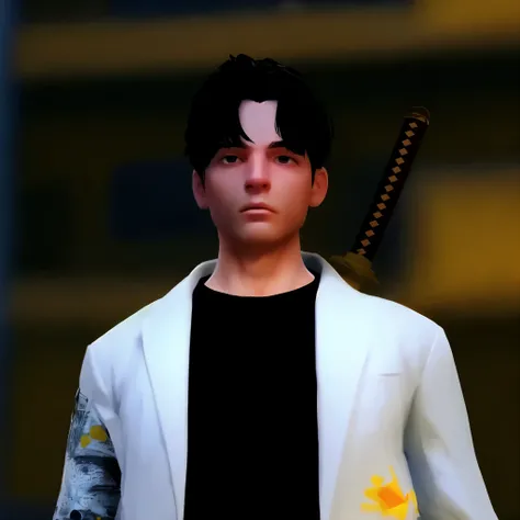 create male, black hair, white suit, black t-shirt, super presize, accurate, super details, perfect, high poly 