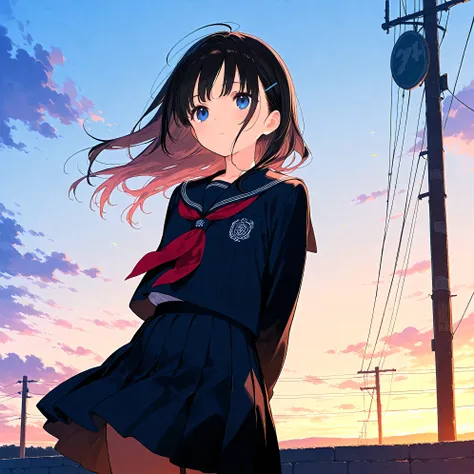 (masterpiece), (best quality), (ultra-detailed), artist:fujiyama, 1girl, route of a school, wind,
