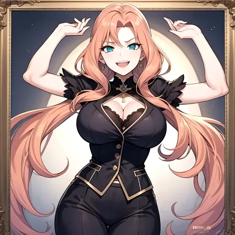  Masterpiece,  top quality,  1 girl, Alone, Cornelia,  long hair ,anime-style illustration,(((suit))),excited,evil smiling,40-year-old,   big breasts,white background, (((whole body)))