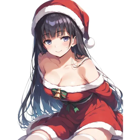 (score_9,score_8_up,score_7_up,score_6_up),(tomose0.9),(takeda hiromitsu:1.1),masterpiece, best quality, absurdres, 1girl,  happy,santa dress,bare sholder