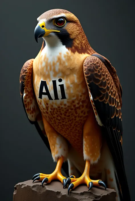 A falcon written on his chest "Ali"