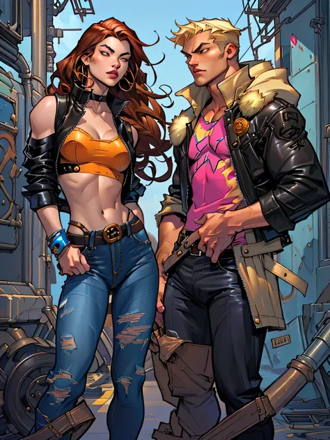 two women in leather jackets and jeans standing next to each other, artgerm and lois van baarle, artgerm and genzoman, style ivan talavera and artgerm, lois van baarle and rossdraws, artgerm and j. dickenson, artgerm and grek rutkowski