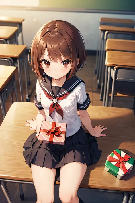 ((((Petite:1.5)))),(Short hair:1.5),(red brown hair:1.5),shyness,
,,(verysmall breasts:1.5),Classroom,,(give a present:1.5),(school uniform:1.5)

