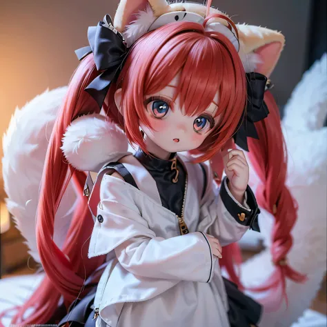             Shiba inu girl ears and tail                        , chubby and            cute ,                cute  ,              Realistic shooting with white micro material   , 4K,                      Crimson hair is super smooth              ,       M...