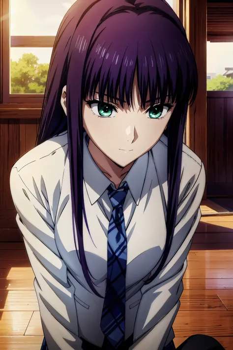Lunch,赤 purple hair, green eyes, eyes like jewels,((最 high quality)), (( Masterpiece)), ( Details), 1 girl , is laughing, blazer uniform,赤 purple hair, green eyes , eyes like jewels, 超 nothing , ((( green eyes))),赤 purple hair, beautifulアニメ高...
