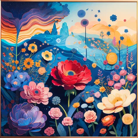 Abstract art: Mini Roses ,  Blue Marie  ,  Colorful Patterns  , Shapes and lines  .  Attractive and beautiful scenery appears ,   chaotic, colorful ink strokes, Details that blend into the world .  every line creates a charming mood  ., Amazing creations ,...