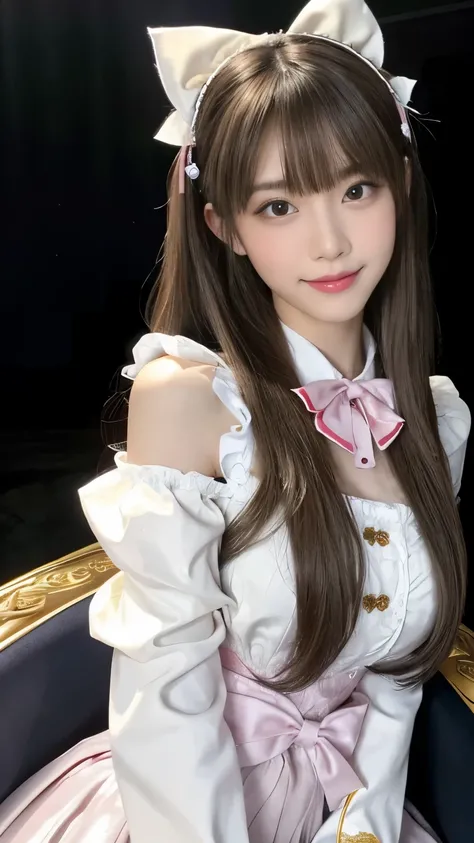 8k, ,  Masterpiece,  in the seat,18 years old,  very cute face, fine grain,  very long hair in the anus,  Detailed Lips ,  light makeup with iphone14,  Very Elaborate Costume , Lolita Outfit , Costume with ribbon hair accessory, stormy weather, cloud,  low...