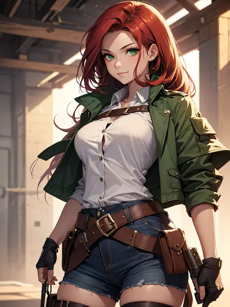 (melhores ilustrações:1.2), ( obra-prima:1.2 ), (super detalhado), 8k, 16K, wallpaper, portrait, upperbody, Alleria, the Windranger, is a tall, athletic woman with striking emerald-green eyes and long, fiery red hair that flows freely behind her. Her sharp...