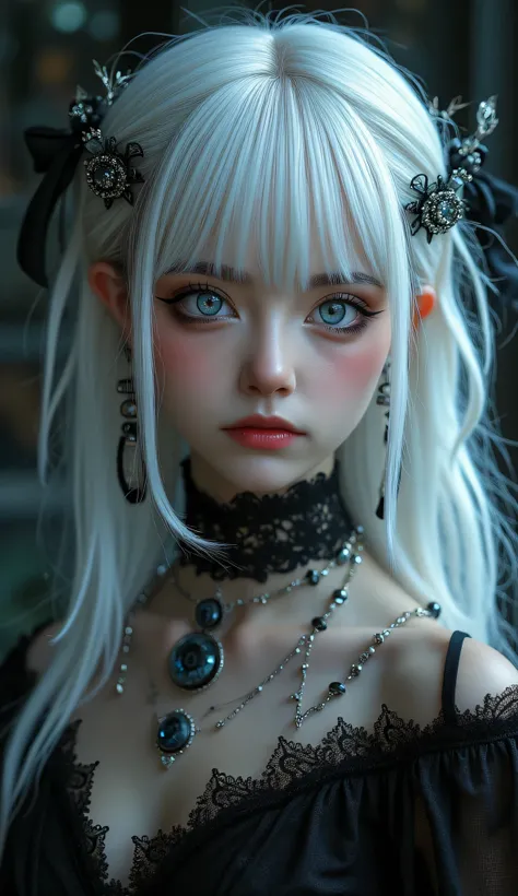 **" Here is a mysterious girl with a fascinating look .  She has large ,  expressive blue eyes,  that shine ,  like gems .  Around her eyes, dark ,  Smoky makeup ,  resembling slight stains of black tears ,  that gives her image mystery and mystical atmosp...