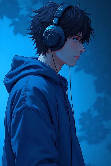  is a man who loves the blue , Yohan anime character ,  hip hop music ,  He uses a headset because he loves music and is a creative person
Create a shirt based on this.. unique shirt  .. shirt only and not a human  
