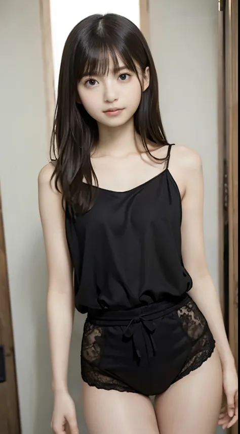 ( RAW Photo,  top quality), (Realistic detailed faces、 real eyes 、soft little lips、  Photoreal:1.3),  Masterpiece, Narrow Shoulders and Small 、delicate,  slender, slender, and beautiful proportions, beautiful detailed eyes,  girl 1, Japan,  young, smile、Sh...