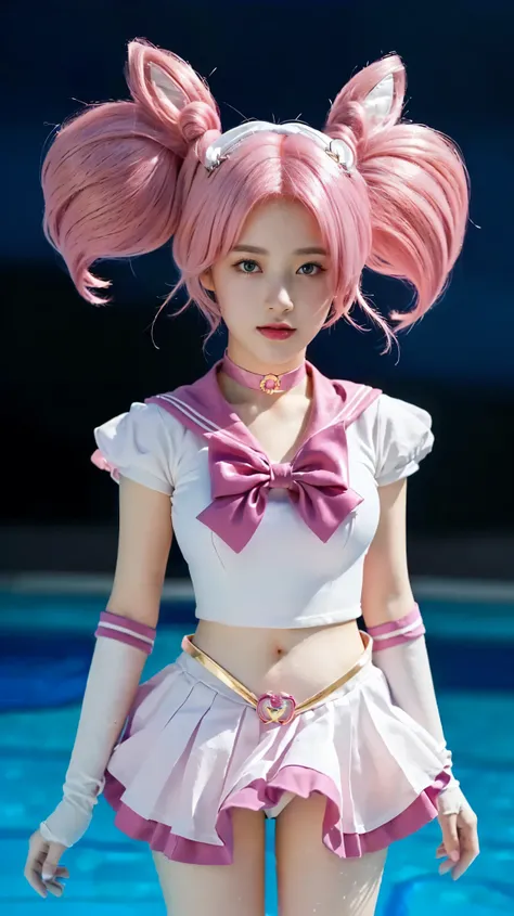 masterpiece, Highest quality, high resolution, (realistic), RAW photo, Octane rendering, Chubby face:1.1, sexy, Highest quality, Very detailed, Very accurate, Chubby face: 1.2, ((Wearing a Sailor Chibiusa costume)), close-up of a girl (()) in a sailor cost...