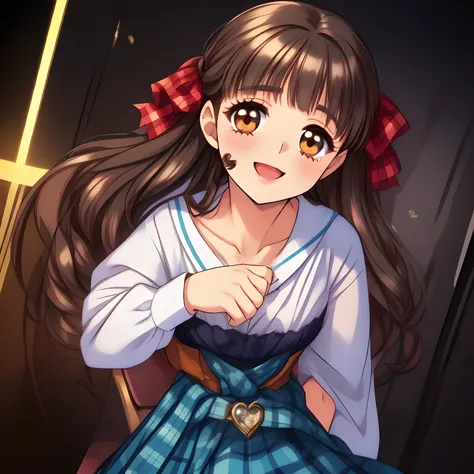 (highest quality, masterpiece:1.2), highest quality, High resolution, 1080p, 8K, (A 16yo beautiful pretty fashion model is seated on a char nobly and turning to me, experiment of charm, most beloved girl in the school, (intelligent and perfectly balanced s...
