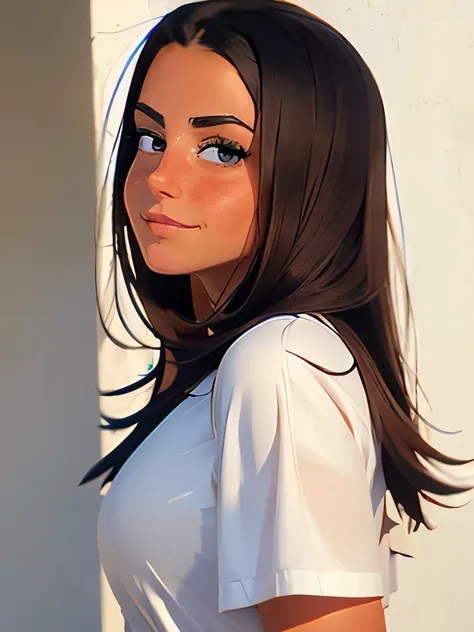 anime,(face),(beautiful detailed eyes), black hair,sliver eyes, masterpiece,looking at viewer, best_quality,white background,masterpiece,white shirt, arms behind back,  