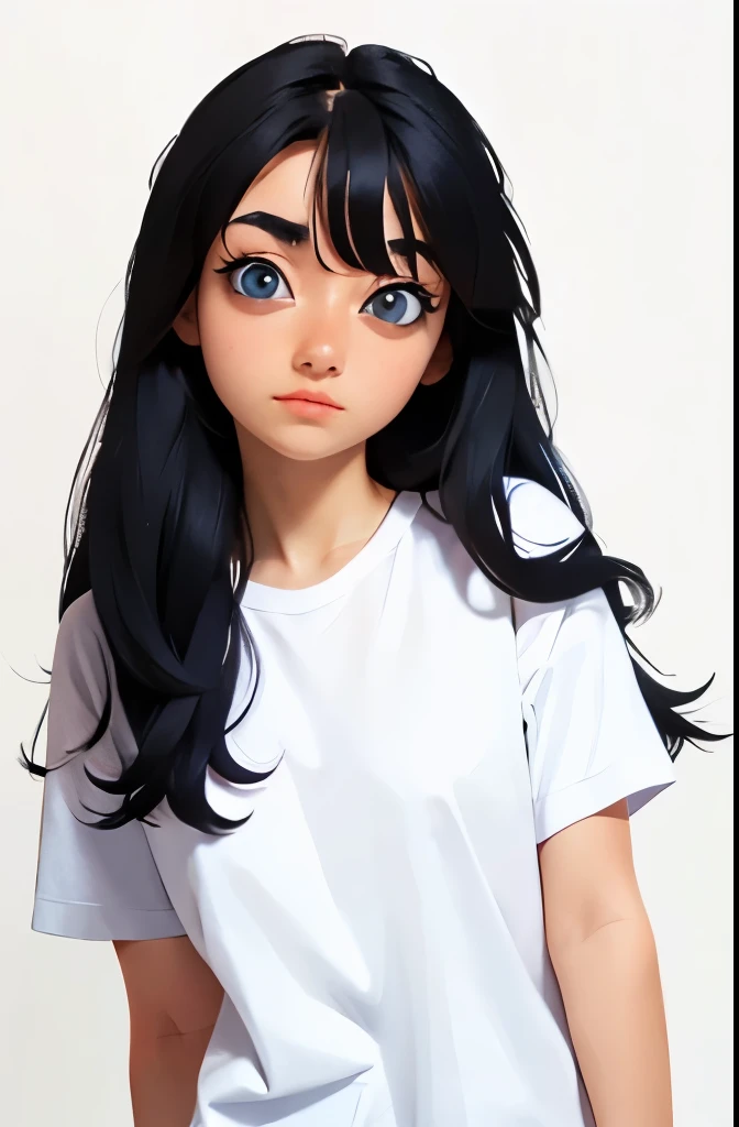 anime,(face),(beautiful detailed eyes), black hair,sliver eyes, masterpiece,looking at viewer, best_quality,white background,masterpiece,white shirt, arms behind back,  