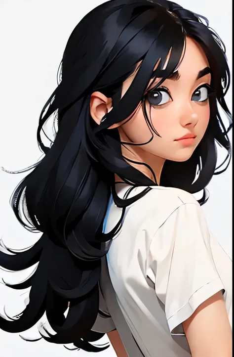 anime,(face),(beautiful detailed eyes), black hair,sliver eyes, masterpiece,looking at viewer, best_quality,white background,masterpiece,white shirt, arms behind back,  