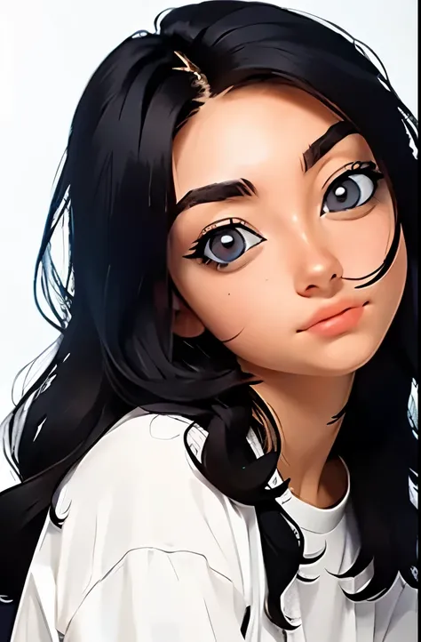 anime,(face),(beautiful detailed eyes), black hair,sliver eyes, masterpiece,looking at viewer, best_quality,white background,masterpiece,white shirt, arms behind back,  